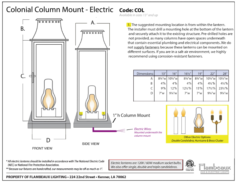 ColonialElecColumnMntCutSheet